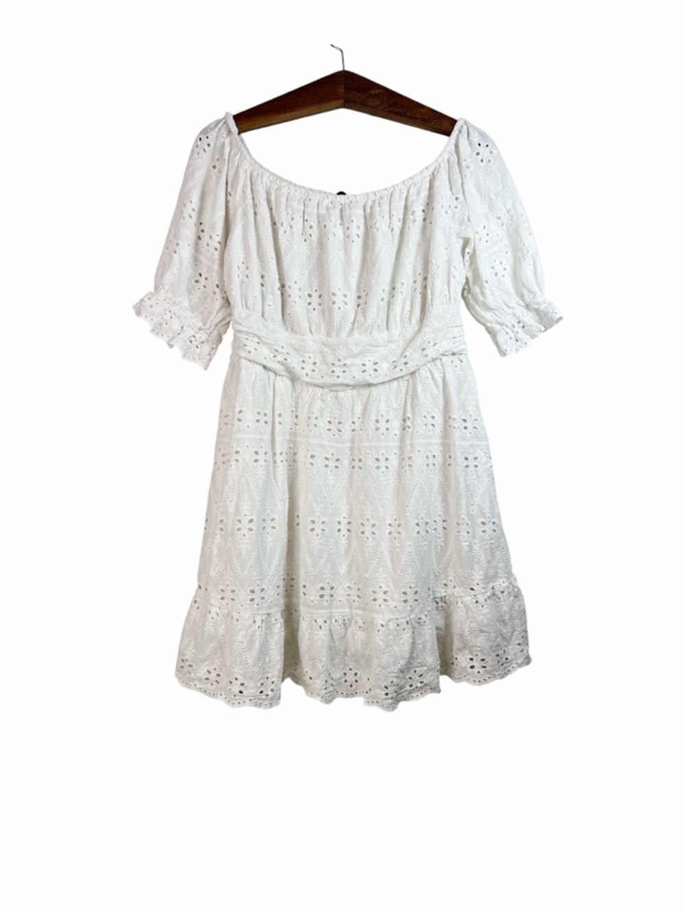 PrettyGarden White Eyelet Embroidered Floral Short Dress Size XL Boho Prairie